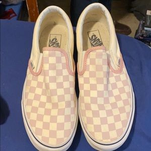 baby pink checkard vans